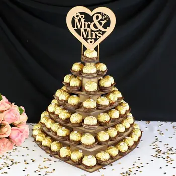 Mr & Mrs Lemn Bomboane De Ciocolată Inima De Nunta Centrală Display Stand Titular