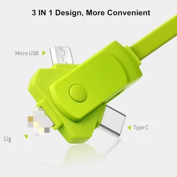 Multi function cablu USB 3 în 1 cablu rotativ pentru 1phone C cablu de încărcare pentru 1phone Huawei Samsung HTC Xiaomi tip c cablu