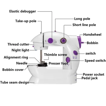 Multifuncțional Masina de Cusut Electrica Mini Portabil de uz Casnic LED Lumina de Noapte Pedala Linie Dreaptă Mâna Masă Două Fire Kit