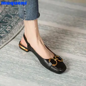 MUQUENI2021 Vara pentru Femei Sandale Sandale de Designer de Brand de Lux Tocuri din Piele Square Toe Toc Gros Pantofi Singur instituție de învățământ superior
