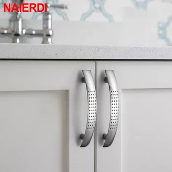 NAIERDI Aliaj de Aluminiu Periat Argint Cabinet Mânere Stil Modern Ușa de la Bucătărie se Ocupă de Butoane Sertar Dulap Mobilier Trage