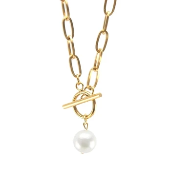 Naturale Coajă Colier De Perle Din Oțel Inoxidabil De Comutare Lanț Coliere Pentru Femei De Aur/Argint De Culoare De Metale Grele Lanț Cravată