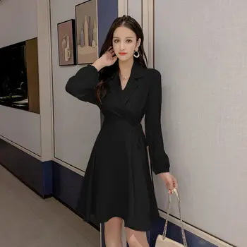 Negru Vrac Harajuku Moda coreeană Femeie Sexy Puff Maneca Sacou Rochie pentru Femei Casual Vintage Eleganta Maxi Rochii Estetice