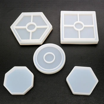 Noi 5pcs/set Silicon DIY Cristal Epoxidice Mucegai Șase Fețe Pătrate Disc Cupa Baza Coaster Prune Pandantiv Pătrat DIY Mucegai