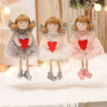 Noi Decoratiuni de Craciun lucrate Manual de Pluș Înger inima Rosie la fata Papusa Pandantiv Copac Agățat Ornamente de Anul Nou 2021 Cadou de Crăciun