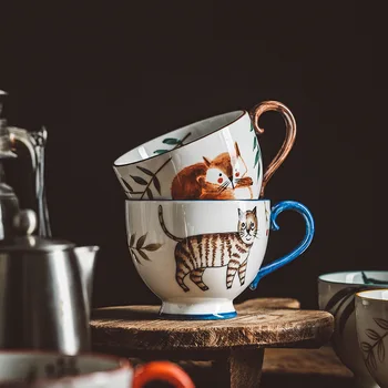 Nordic Animal Cana Ceramica de Cafea Ceasca de Mare capacitate Stil Retro de Mână-Pictat Cani Ceramice Lapte fulgi de Ovăz mic Dejun Cana Pentru Acasă