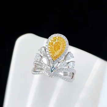 Nou Lux Coroana Inele Cu Picătură De Apă Galben Cristal De Zirconiu De Înaltă Calitate Bijuterii Pentru Femei, Petrecere De Nunta, Accesorii Rafinate