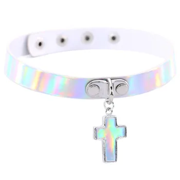 Noua Piele PU cravată colier cadou pentru femei Holografic Cravată Inima de Metal cu Laser Guler Chocker moda bijuterii