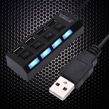 Noul Hot USB 2.0 Multi Hub de Promovare Albastru Lumină LED-uri On/Off Comutare de Mare Viteză Mini 4 Porturi USB 2.0 Hub Adaptor Pentru PC, IPad, Tableta