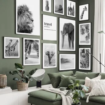 Palmier Plaja Girafa, Leu, Elefant, Leopard Arta De Perete Panza Pictura Nordic Pentru Camera De Zi Postere Si Printuri Decor Poze