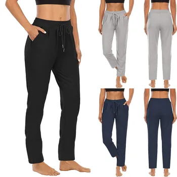Pantaloni de Yoga pentru Femei Pure Color de Înaltă Talie Dantela de Buzunar Sport Fitness Yoga Pantaloni Largi Picior Exercițiu Jambiere Pantaloni Activewear