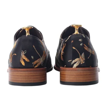 Pantofi pentru bărbați de Modă de Culoare Solidă PU Împletit Libelula Imprimare Dantele de Afaceri Confortabil Casual All-meci Pantofi Oxford KS053