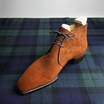 Pantofi pentru bărbați la Modă Pu din Piele Dantela-up Cizme lucrate Manual Casual, Formal Elegant Autumnchelsea Cizme Zapatos De Hombre HA315