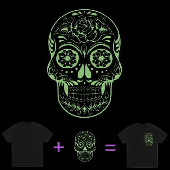 Patch Noctilucent Punk Skull Model Diy Vogă Haine Decor de Transfer de Căldură Autocolante pentru Haine Luminoase de Fier Pe Patch-uri