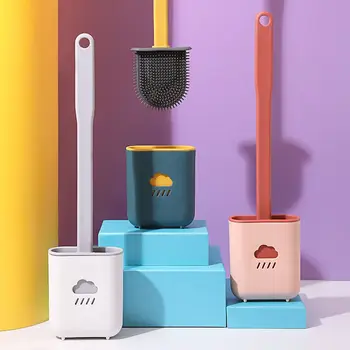 Perie wc Cu Wc-Suport Perii Set de Silicon WC Agățat de Perete cu Cap Plat Flexibil Peri Moi Perie de Baie Instrument de Curățare