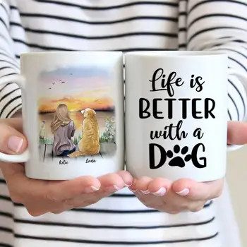 Personalizate Cani Fată și Iubitori de Câini Cana de Cafea Ceasca de Companie Cadou DIY Personalizate Viața Este mai Bine cu un Câine 11/15 Oz RR2022