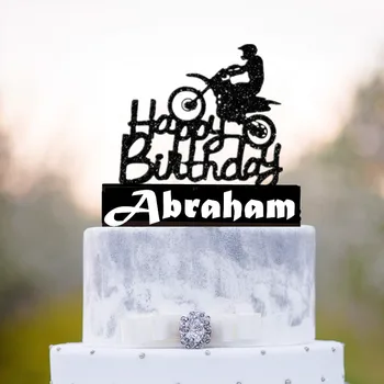 Personalizate motocicleta Happy Birthday Cake Topper, Petrecere de Aniversare, Tort de Decorare, Tema Sport Tort Fân nume personalizate