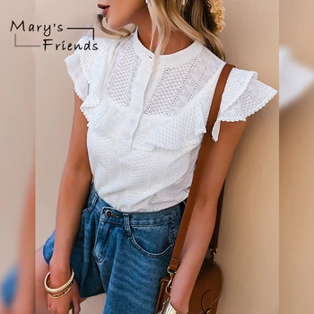 Prietenul lui Mary Fashion Casual de Top Solid Zburli Dantela Femei Top Brodate Butonul Led Tricou Femei Bluza Femei Femei Topuri