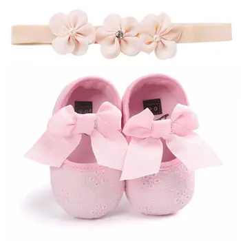 Prințesa Nou-născuți Sugari Copii Fete Pantofi+Banda 2 buc Anti-alunecare Prima Pietoni de Flori Drăguț Arc Pantofi Cadou de Ziua de nastere