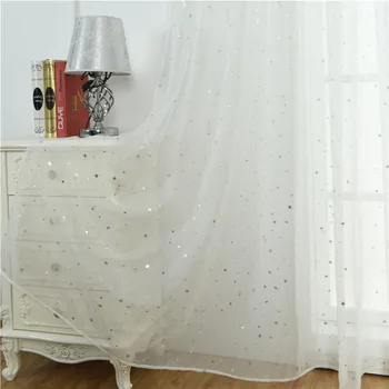 Purta un Toiag Mici Proaspete Fierbinte Stea de Argint Perdele Tul de Moda Living Dormitor Perdele Tul Transparent