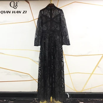 Qian Han Zi 2020 Moda de Vara Pista Maxi Rochie Femei Flare Sleeve Elegant de Înaltă Calitate Gol Afară Brodate Rochie Lunga