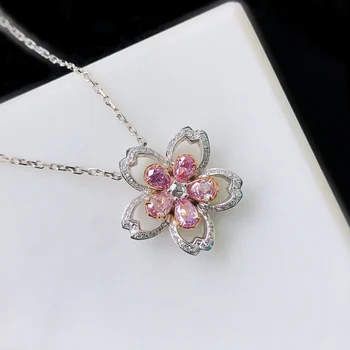 QTT Drăguț de Flori Pandantiv Colier cu Lanțuri de Argint Roz AAA Cubic Zirconia Cravată Colier Pentru Femei Fata de Nunta, Bijuterii 2021