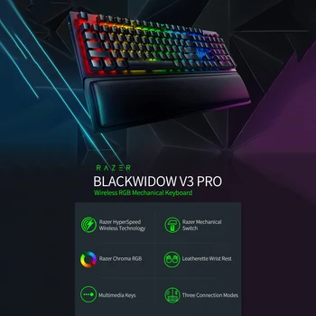 Razer BlackWidow V3 Pro Wireless Gaming Keyboard Razer Chroma RGB Tastatură Mecanică cu Razer Verde Comutator Mecanic