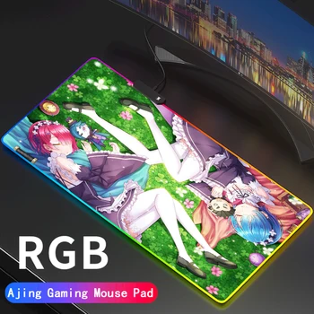 Rem Anime Re:Zero Calculator Gaming Mousepad RGB Mari Emilia Mouse Pad Gamer XXL PC de Birou Play Mat cu Iluminat din spate cu LED DIY Covor