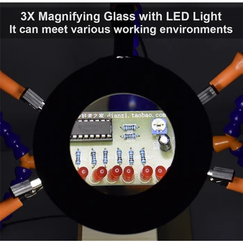 Reparații Birou Clip PCB Lipit Titularul Lupa 3X cu LED-uri de Lumina Reglabil-al Treilea Instrument de Mână Braț Flexibil de Lipire Sudare Ajuta