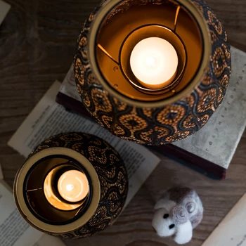 Retro aur negru gol sculptat suport lumanare făcut ambarcațiuni vechi felinar pentru lumânare de noapte lumina de interior, decoratiuni, accesorii