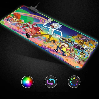 Rick Morty model de design Anime RGB Gaming Mouse Pad Gamer Keyboard Desk Non-alunecare de Cauciuc LED Mouse-ul Mat