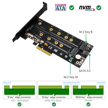 Riser Card PCIE la M2 Adaptor de Carduri de Expansiune PCI-E 3.0 X4 M. 2 SSD SATA/NVME Protocol SSD Adaptor cheie M/B cheie cu 2 buc Radiator