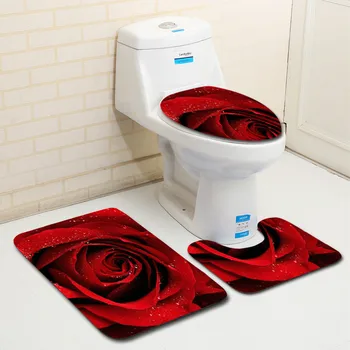 Rose Floare de Imprimare Impermeabil anti-alunecare Trei piese Toaletă Acoperire Podea Mat Usa Mat Covor Baie Decor Baie