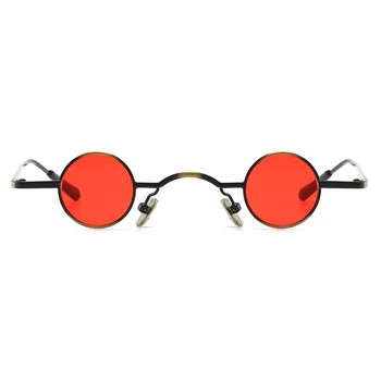 Roșii mici ochelari de soare rotund retro cadru metalic negru bărbați punk ochelari de soare femei uv400 ochelari de decor