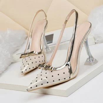 Sandale pentru femei Polka Dot a Subliniat Deget de la picior Toc Doamnelor Pompe de Moda Elegant Bowknot Vara Pantofi Doamnelor Alunecare pe Încălțăminte 2021