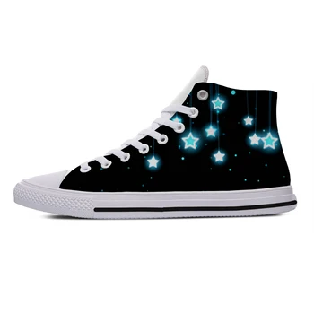 Sclipici glitter colorat Pastel galaxy Star Ușoare de Înaltă Top Pânză Pantofi Bărbați Femei Casual Respirabil Adidași
