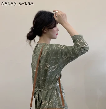 SHIJIA Primăvară Rochii Bandaj Femeie Subțire Talie Mare Verde Tipărite Vestidos Harajuku Japonezi Rochie Eleganta de sex Feminin de Îmbrăcăminte 2021