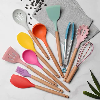 Silicon bucătărie utensilios de cocina accesorii instrumente set de vase de gatit lingura espatula gadget menaje spatulă din lemn de bucatarie