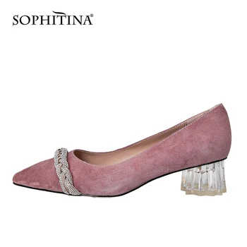 SOPHITINA Dulce Roz sex Feminin Pompe Superficial Gura Subliniat Stras Decorare Pantofi de piele de Căprioară Confortabil de Bază de Pantofi pentru Femei C995