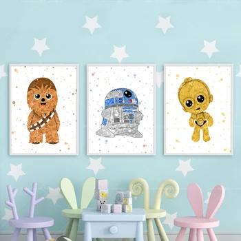Star Wars Yoda, Darth Vader, Arta De Perete Acuarelă Bumbac Poster De Imprimare Pepinieră Decor Dormitor Pentru Copii Acasă Panza Pictura