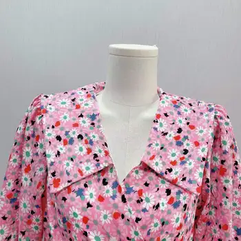 Stil Coreean Primavara Bluza Femei, Roz Floare Puff Maneca Top Doamnelor Elegante Peter Pan Guler De Dantelă-Up Cu Arc Bluza Chic 2021 Noi