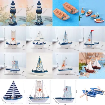 Stil Mediteranean Marine Nautic Din Lemn Albastru, Barcă, Navă De Artizanat Din Lemn Ornamente Petrecere Acasă Decorare