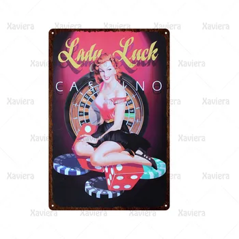 Tablă De Metal Semne De Benzi Desenate Sexy Pin Up Girl & Poker Decor Acasă Bar, Pub, Casino Decorative Vintage Poster Fier Plăci Metalice De Perete De Arta