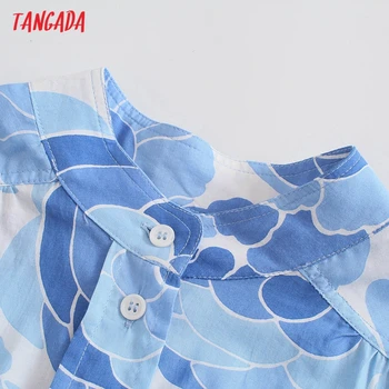 Tangada Femei Vintage Flori Albastre de Imprimare Vrac Camasa Maneca Lunga 2021 Chic Feminin Tricou Casual Topuri JE84