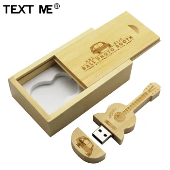 TEXT lemn Chitara USB+cutie cu LOGO-ul personalizat Flash Drive 4GB 8GB 16GB 32GB Pendrive USB 2.0 stick Usb