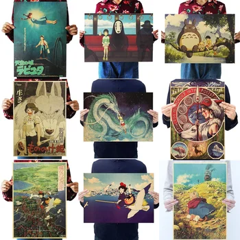 Trendy Anime Japonez Hayao Miyazaki Epocă Postere Kraft Hârtie Autocolant DIY Acasă Decorative Bar Cafenea Decor Cadou Picturi murale