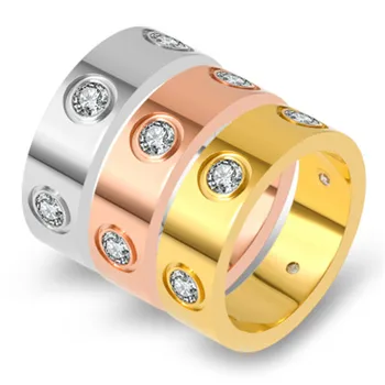 Trendy din Oțel Inoxidabil, Culoare Rose Gold Inel Dragoste pentru Femei Barbati Cuplu CZ Cristal Inele Brand de Lux Bijuterii Cadou de Nunta KK050
