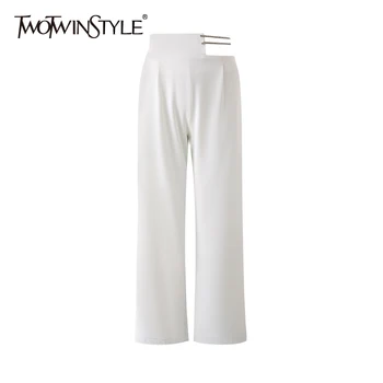 TWOTWINSTYLE Casual Pantaloni Pentru Femei Talie Mare Gol Afară Solid Full Lungime Pantaloni Drepte Femei Îmbrăcăminte de Vară 2021 Stil Nou