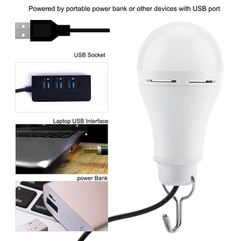Unghi Fascicul 120 Grade 340 Lumeni în aer liber USB Portabil LED-uri Bec de 5W flux luminos Lampă de Noapte Potrivita Pentru Camping de Urgență