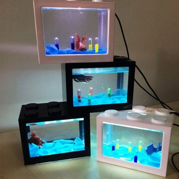USB Mini-Acvariu Rezervor de Pește Cu Lampă cu LED-uri Lumina de Pește Betta Lupta Cilindru
